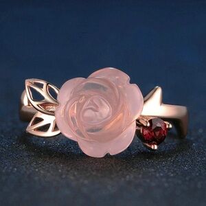 Rose Gold Plated Ring with Pink Rose Quartz and Red Garnet